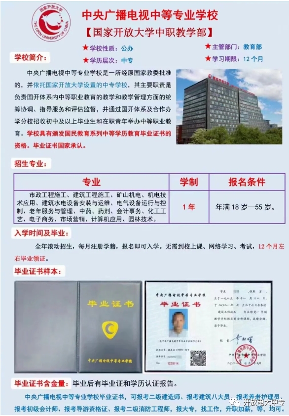 福建2024年電大中專(zhuān)招生簡(jiǎn)章