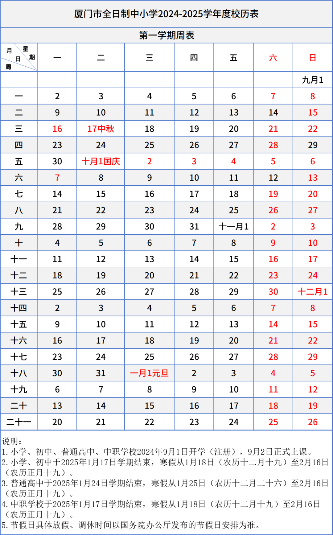 寒暑假校歷出爐!2024~2025廈門學校校歷表(含中職、中小學、幼兒園)
